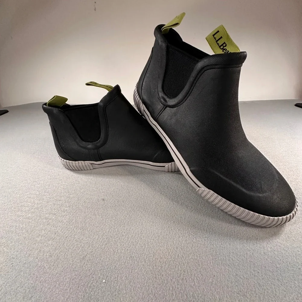 NWOT LL Bean Mens Wellie Sport Chelsea Boots Black Gray Waterproof 517498 sz 10